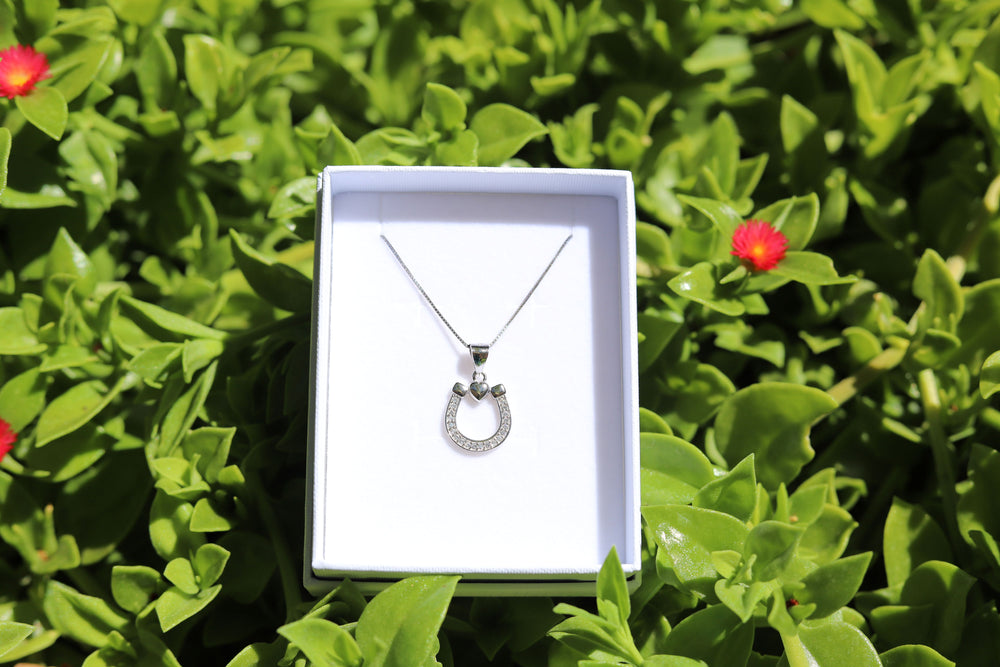 Horseshoe heart bling sterling silver pendant - Equestrian gift Australia