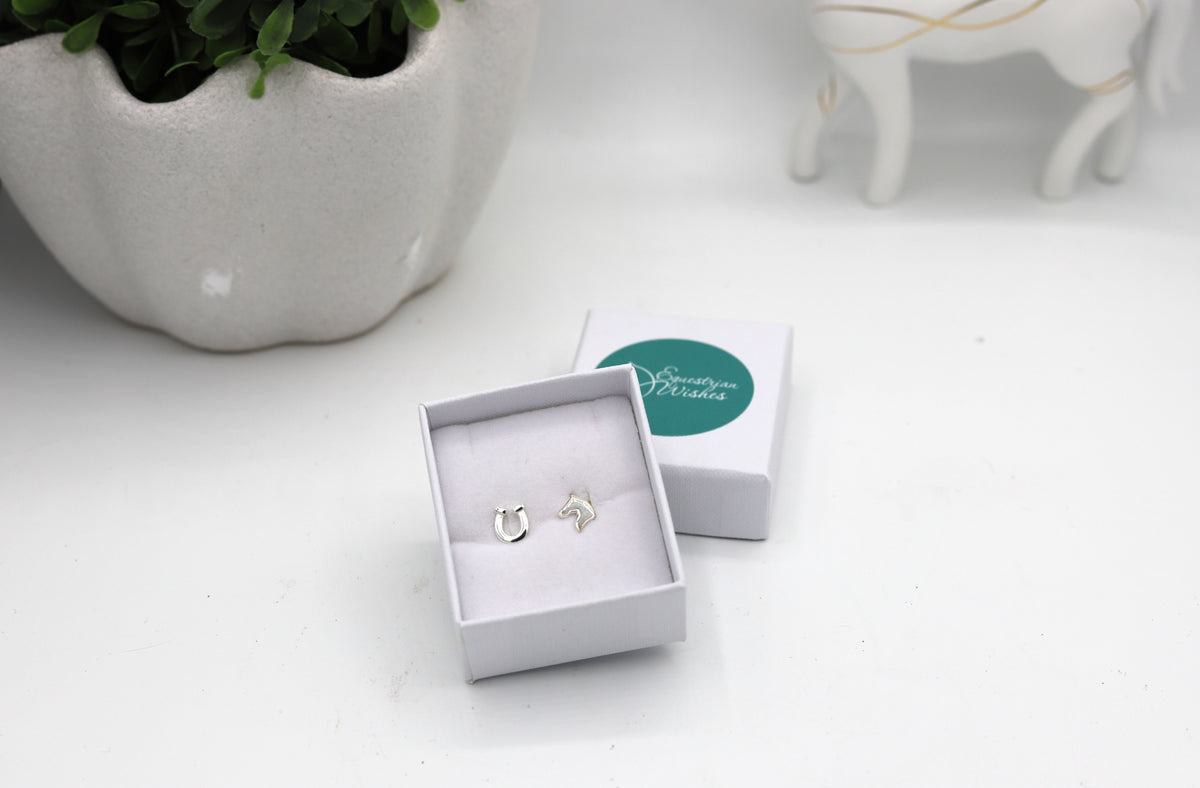 Sterling silver horsehead and horseshoe earrings - equestrian jewellery Australia