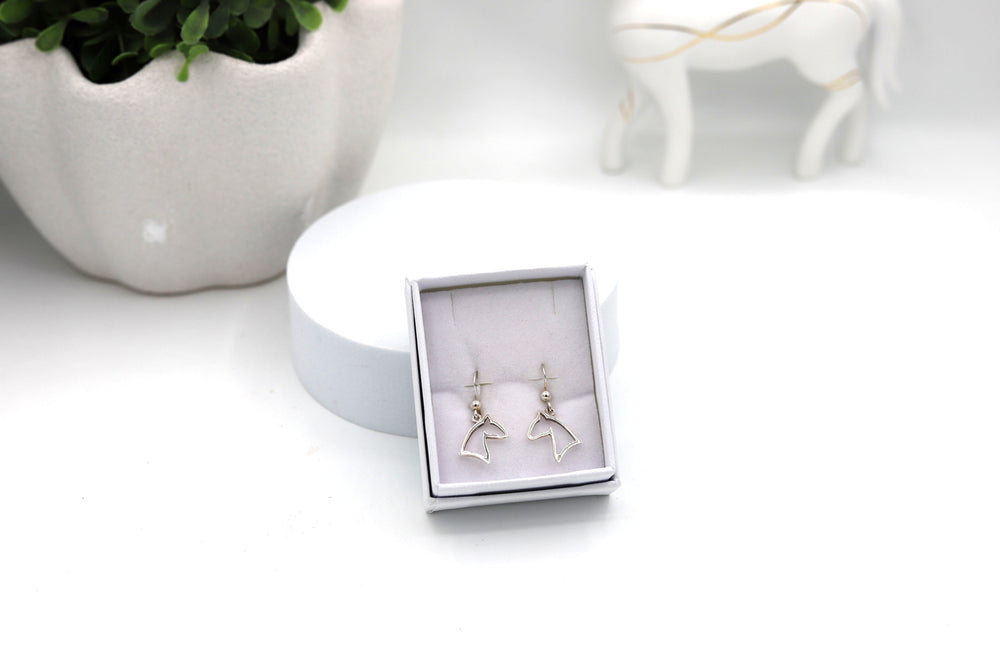 Sterling silver horsehead outline hook earrings - equestrian jewellery Australia
