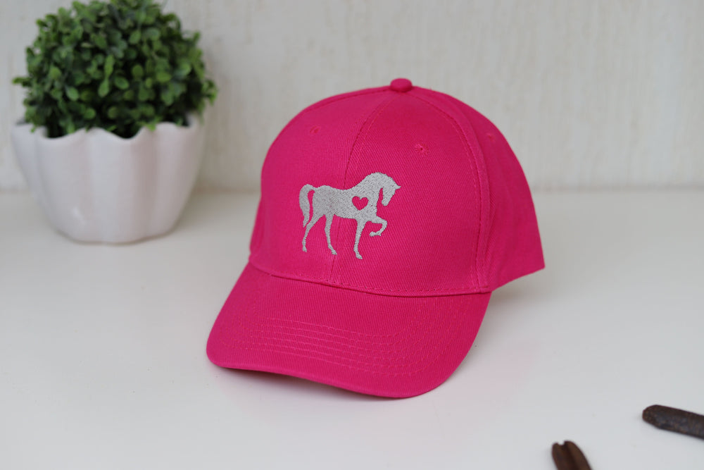 Hot pink baseball cap with horse design embroidery - horse lover gift