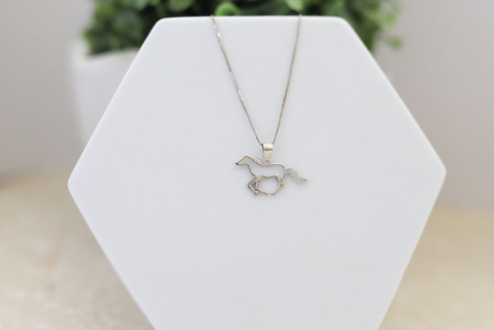 Sterling Silver Galloping Horse Necklace