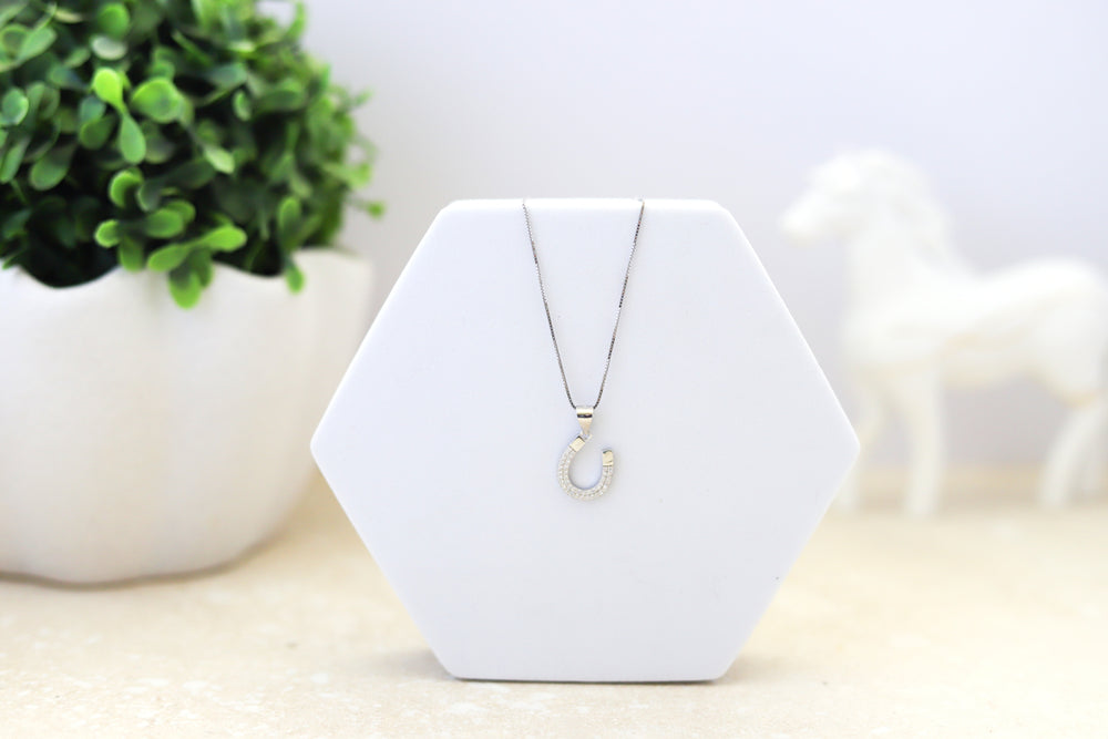 A sterling silver horseshoe pendant with simulated diamonds - Equestrian gifts 