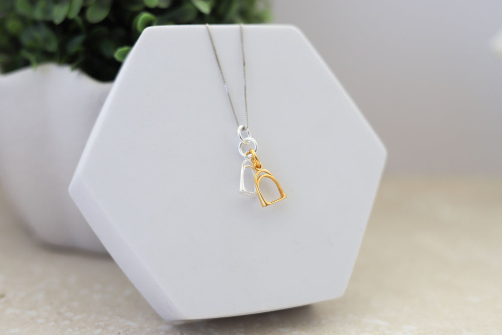 Sterling Silver Equestrian Stirrup Necklace - Gold and Silver