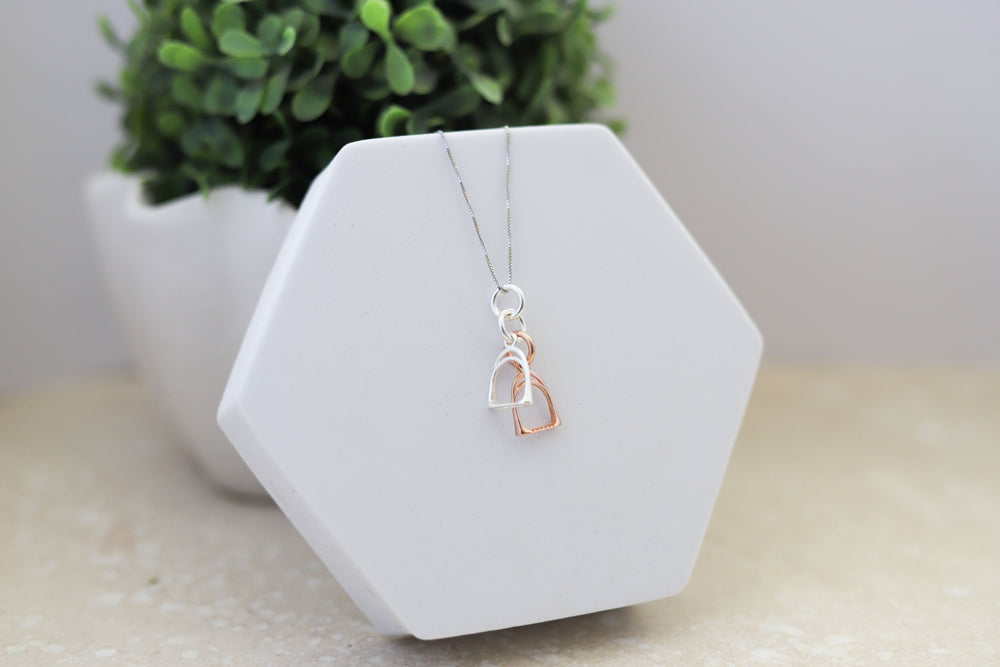 Side view of stirrup necklace - horse lovers gift