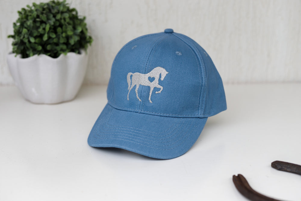 Light blue baseball cap with horse design embroidery - equestrian gifts